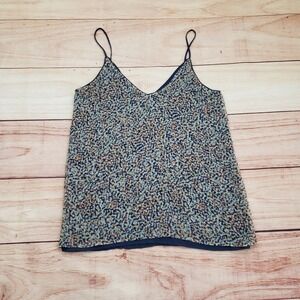 Zara Shirt Womens XS Blue Abstract Print Sleeveless Tank Top‎ Casual Semi Sheer